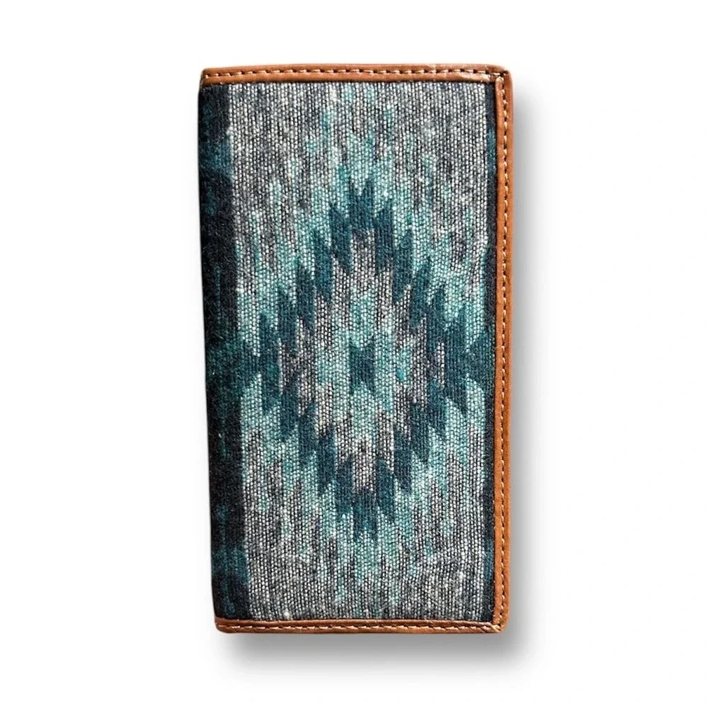 New Tony Lama Rodeo Wallet Blue Aztec Genuine Leather RFID Western‎ Checkbook